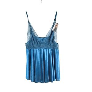 The Escante Collection Blue Lace Trim Babydoll Chemise G String‎ Set 1X2X sexy